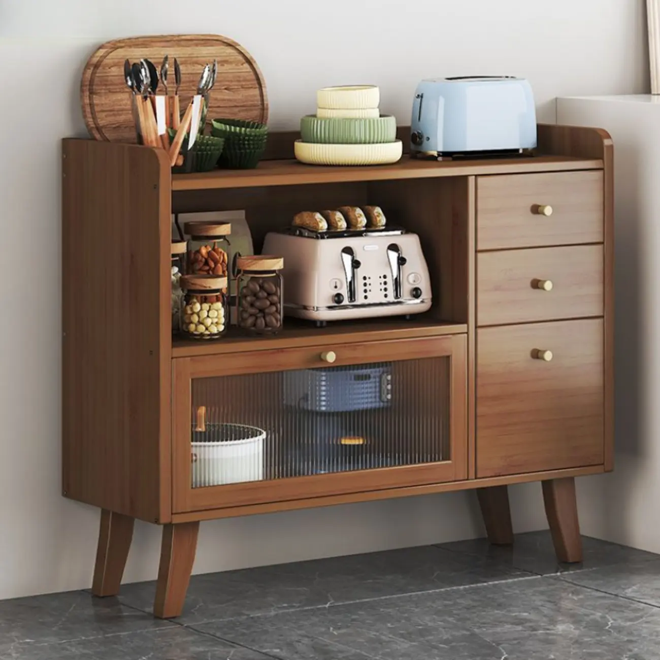 Modern Bamboo Narrow Buffets Cabinets Storage Image - 3 | homeyfad