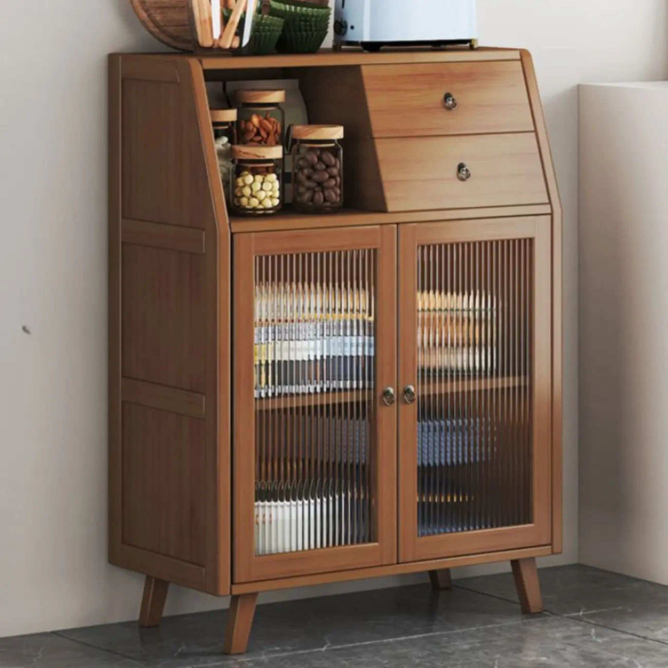 Modern Bamboo Narrow Buffets Cabinets Storage Image - 5 | homeyfad