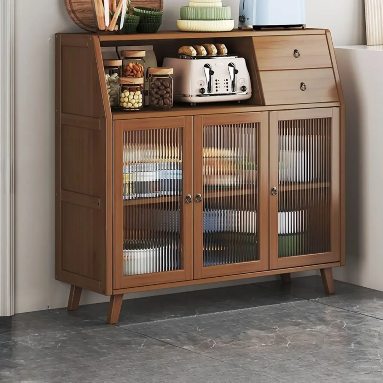 Modern Bamboo Narrow Buffets Cabinets Storage Image - 7
