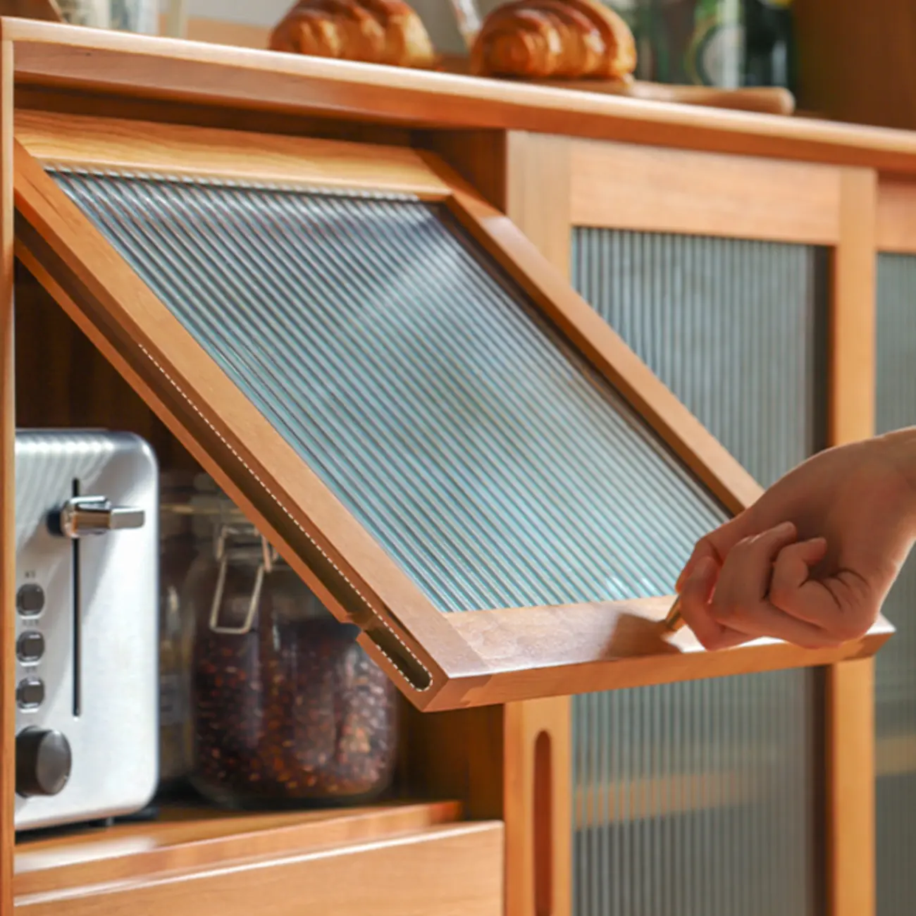 Sliding Door Wood Modern Sideboard with Cabinets Image - 5 | homeyfad