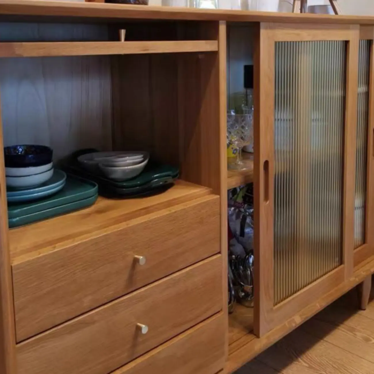 Sliding Door Wood Modern Sideboard with Cabinets Image - 7 | homeyfad
