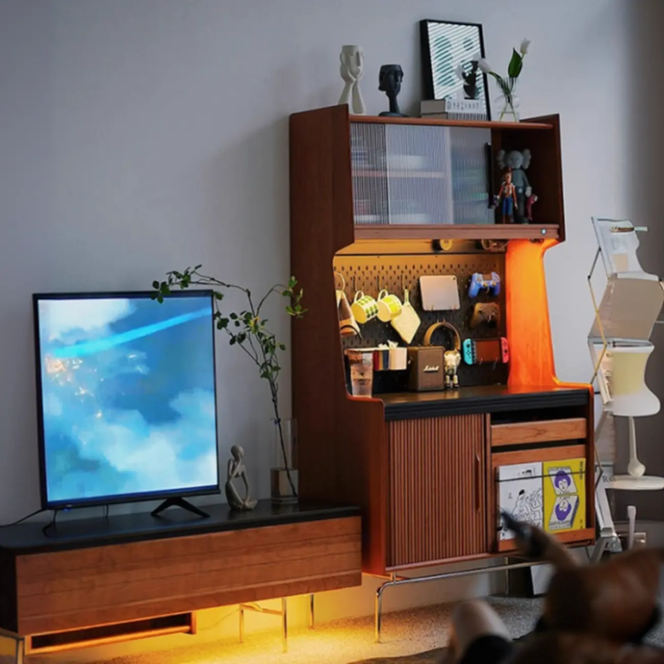 Scandinavian Cherry Pine Buffet Sideboard Open Storage Image - 2 | homeyfad