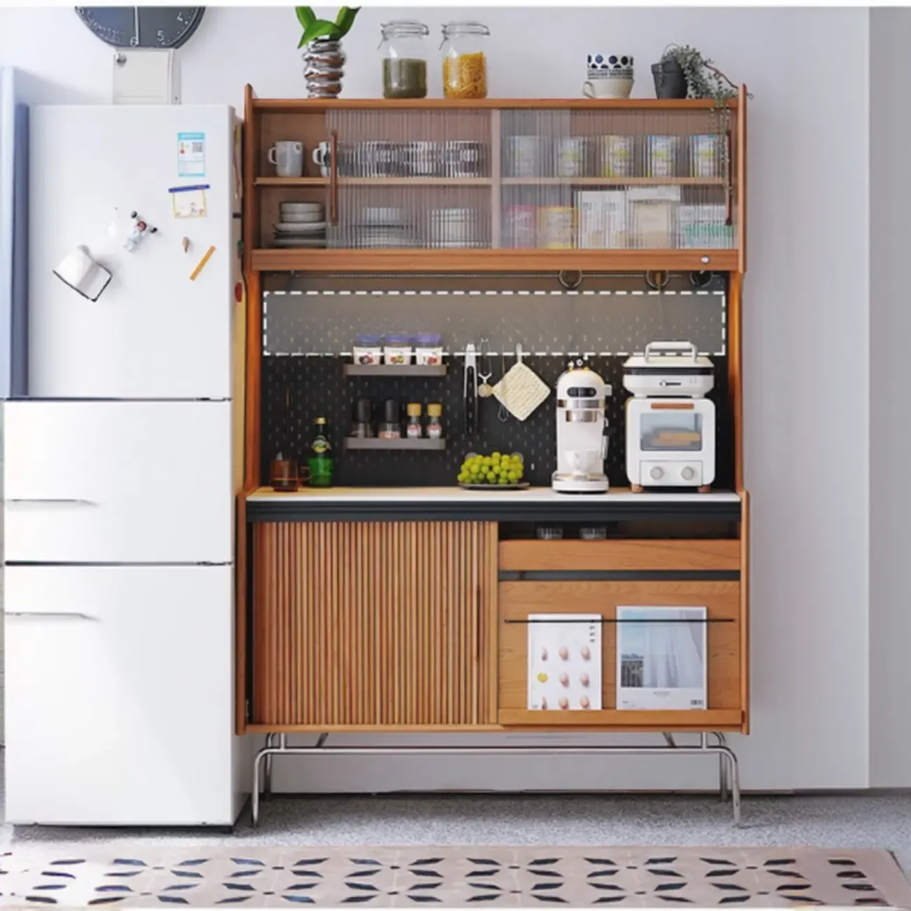 Scandinavian Cherry Pine Buffet Sideboard Open Storage Image - 4