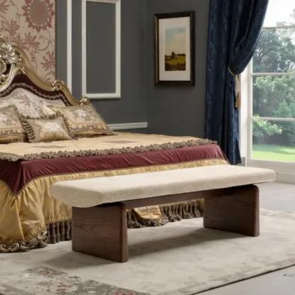 Modern Upholstered Beige Bedroom Bench Wooden Frame Image - 3