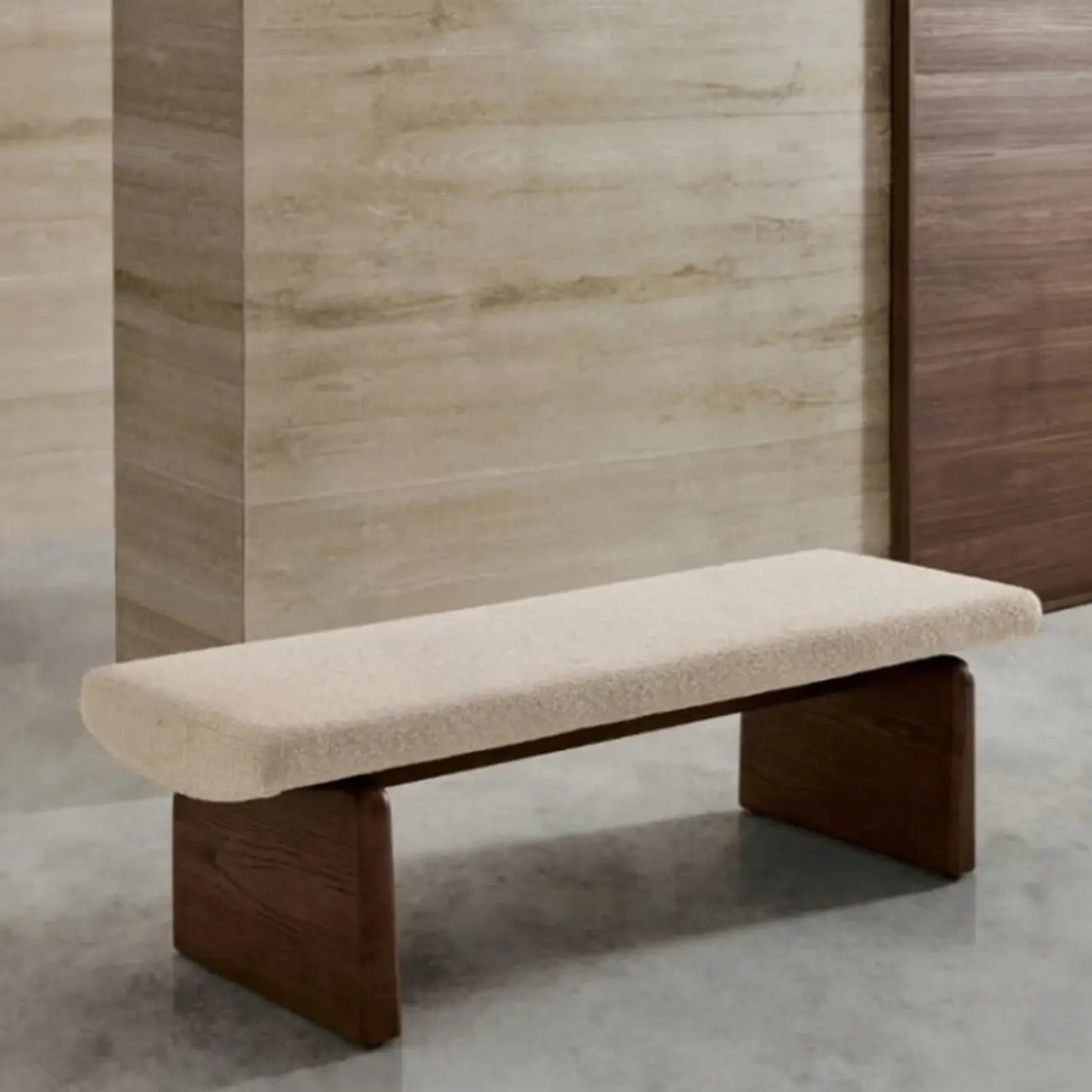 Modern Upholstered Beige Bedroom Bench Wooden Frame Image - 4 | homeyfad