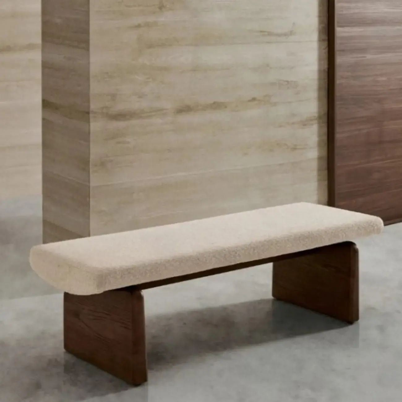 Modern Upholstered Beige Bedroom Bench Wooden Frame Image - 4