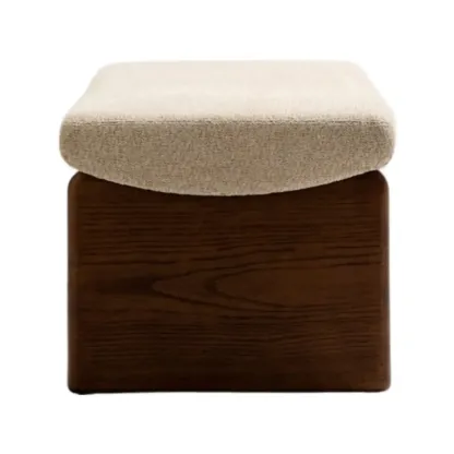 Modern Upholstered Beige Bedroom Bench Wooden Frame Image - 6