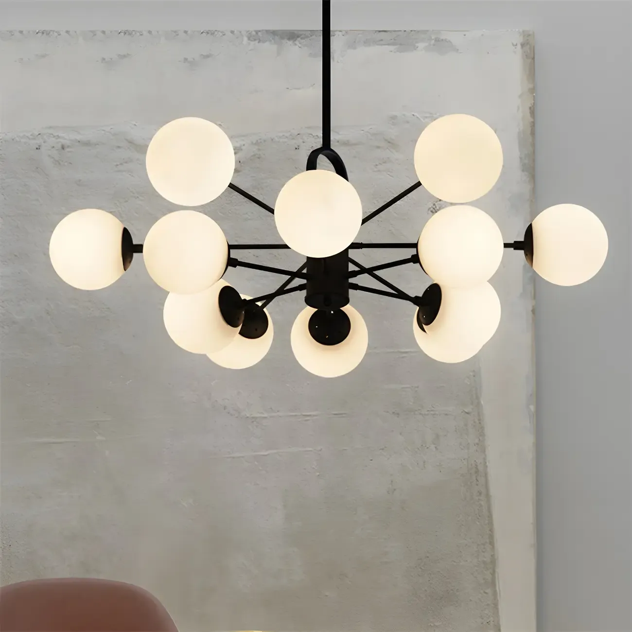 Modern Sputnik Chandelier with Frosted Glass Spheres Image - 3