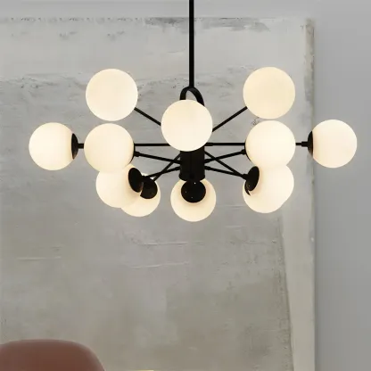 Modern Sputnik Chandelier with Frosted Glass Spheres Image - 3