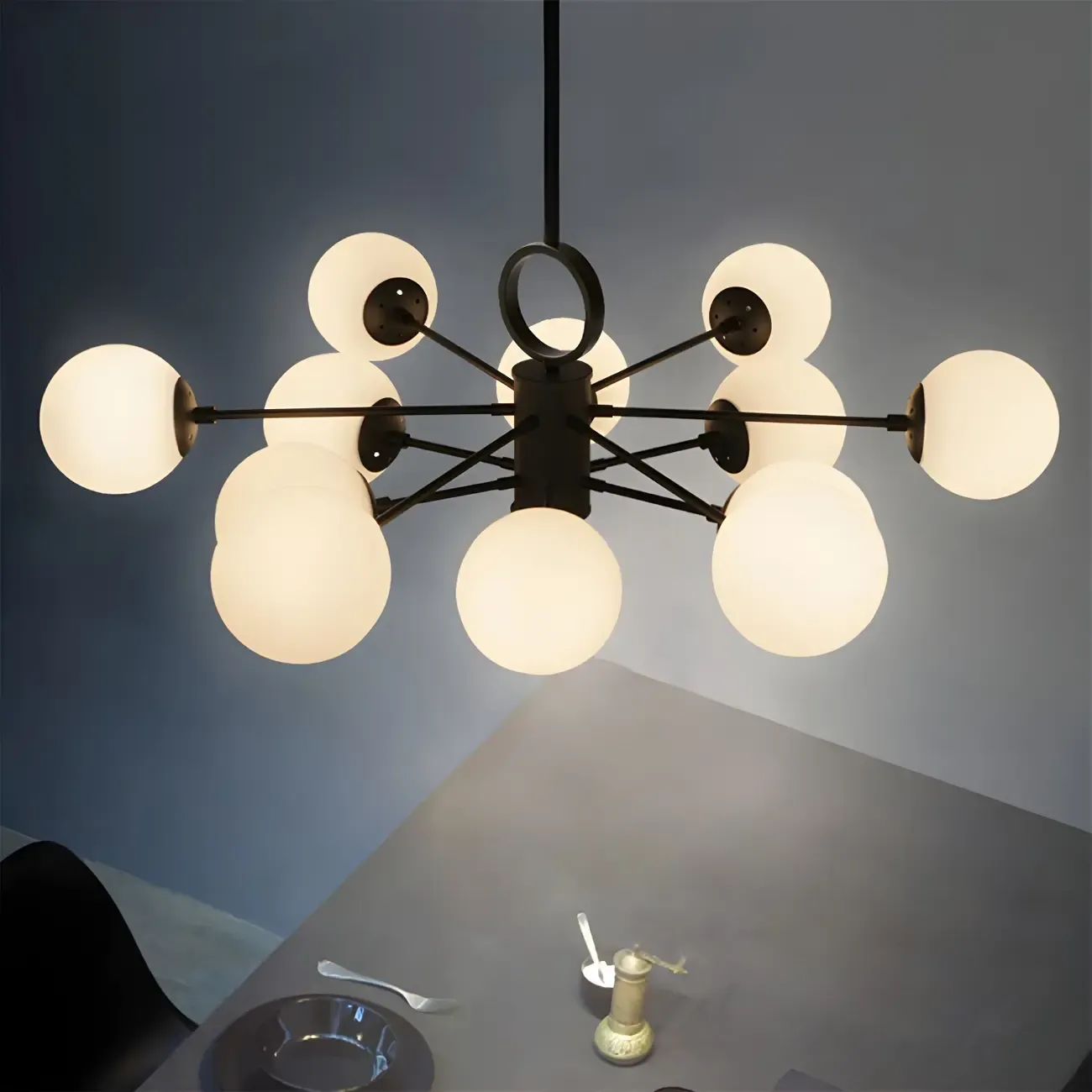 Modern Sputnik Chandelier with Frosted Glass Spheres Image - 4