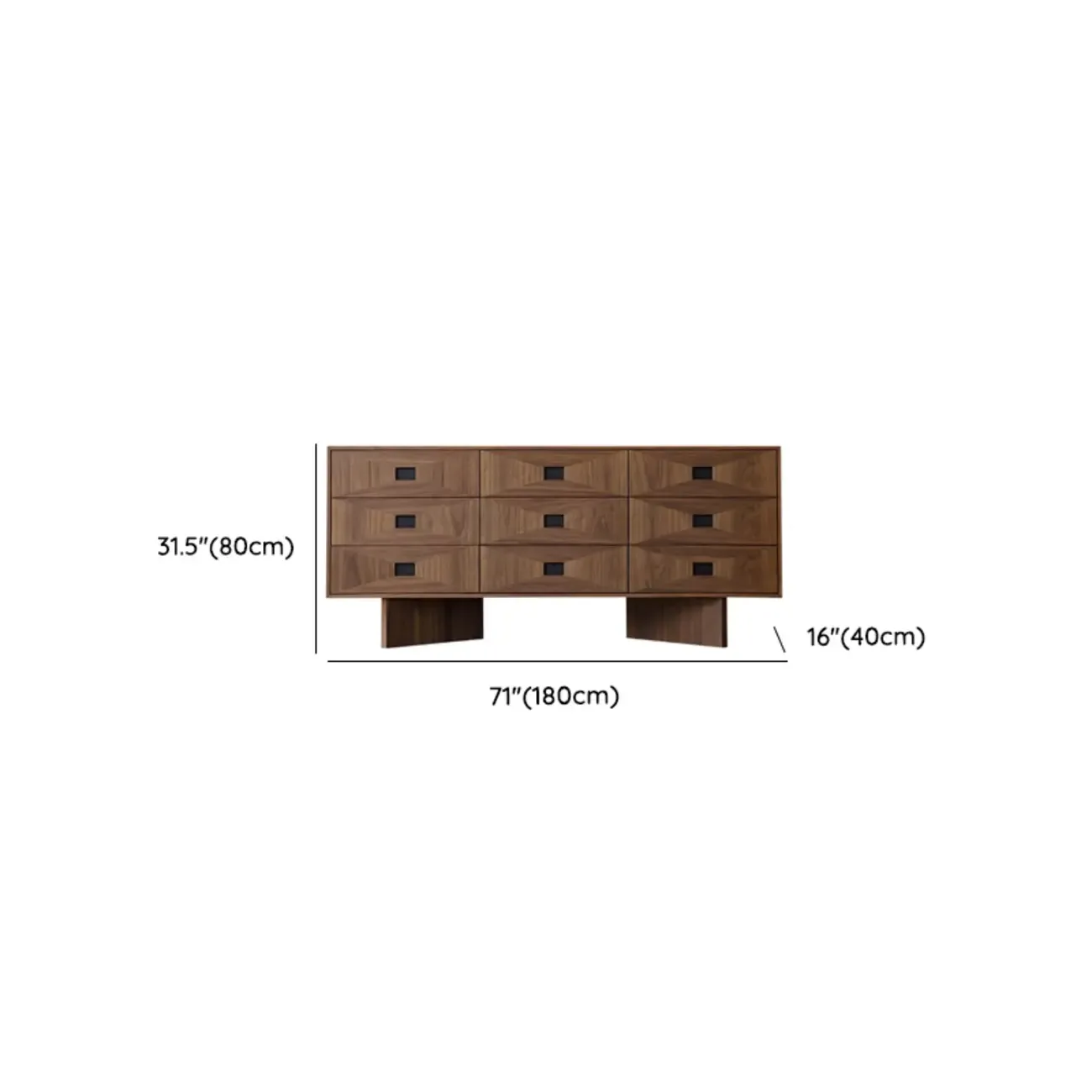 71" Contemporary 9-drawer Horizontal Wood Dresser #size