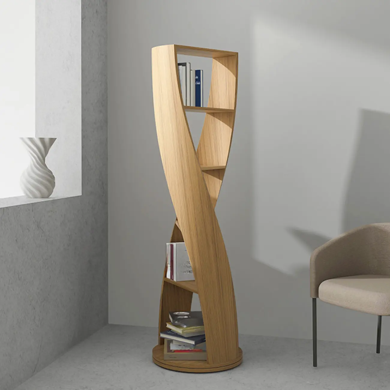 Contemporary Hourglass 5-tier Wooden Vertical Bookcase Image - 5 | homeyfad