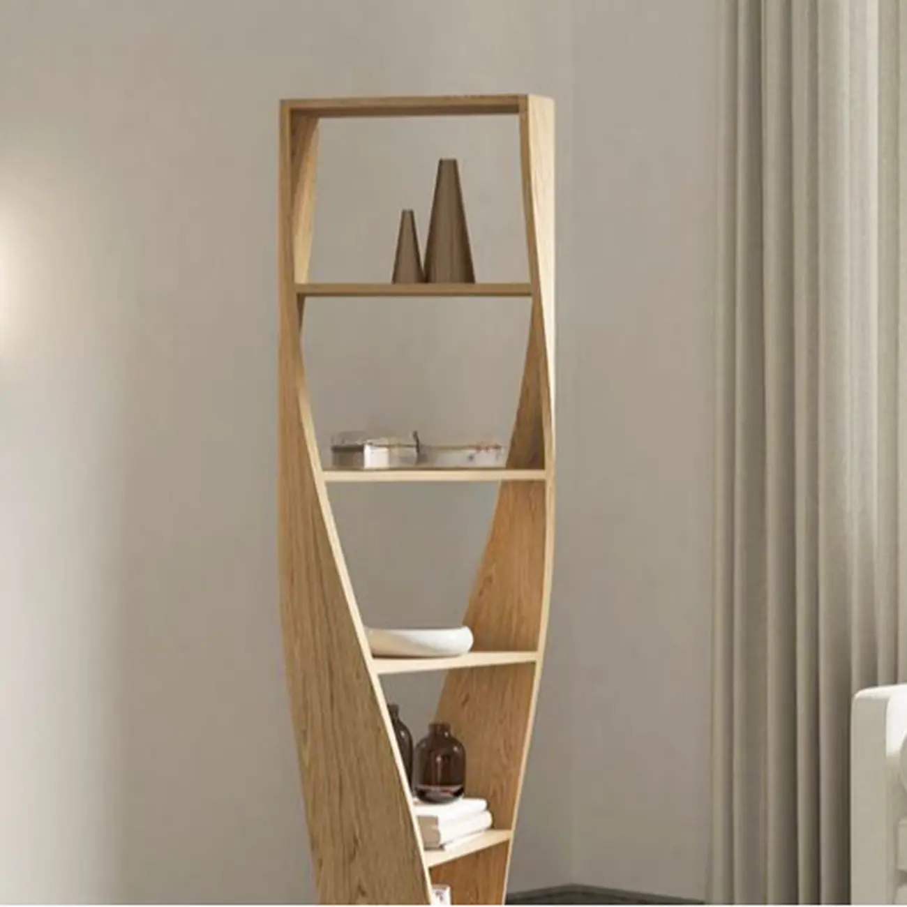 Contemporary Hourglass 5-tier Wooden Vertical Bookcase Image - 6 | homeyfad