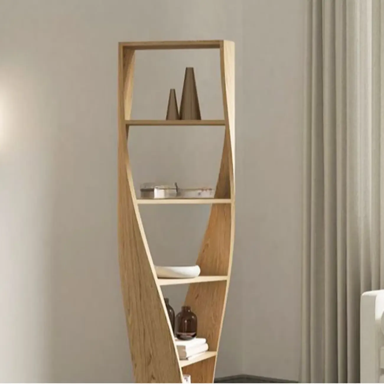 Contemporary Hourglass 5-tier Wooden Vertical Bookcase Image - 6