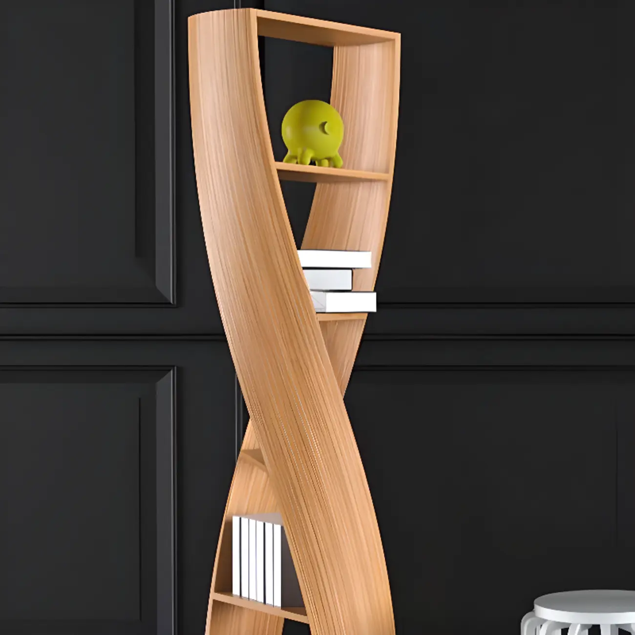 Contemporary Hourglass 5-tier Wooden Vertical Bookcase Image - 8 | homeyfad