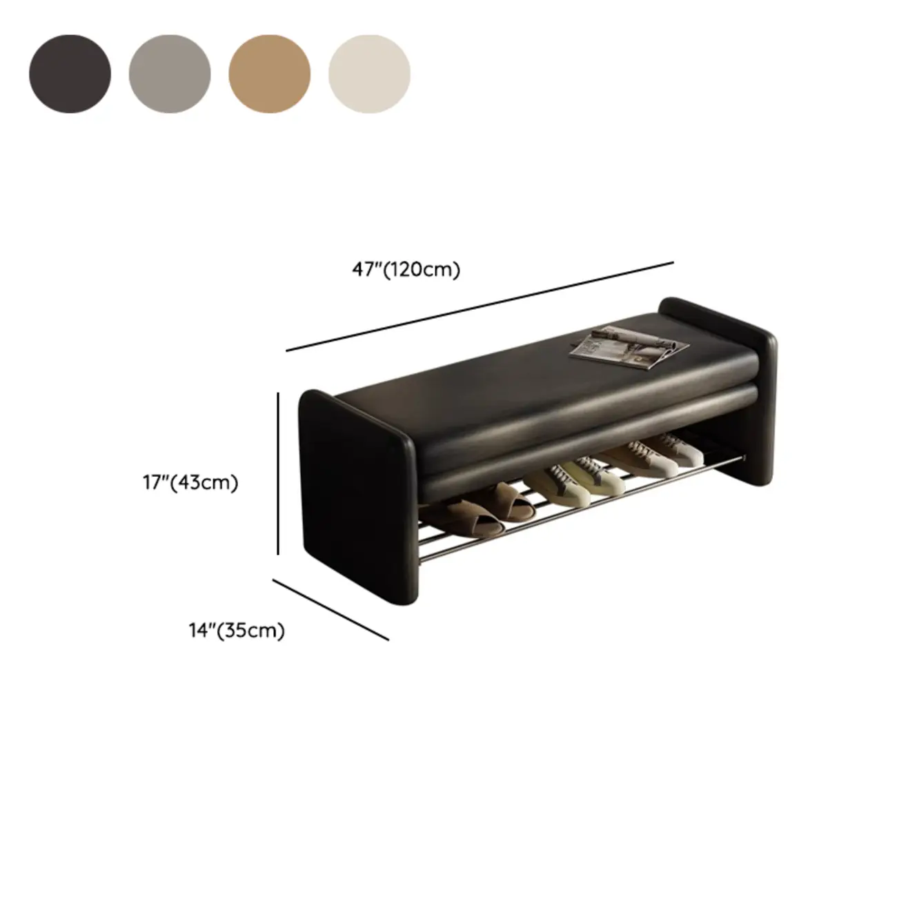 minimalist faux Leather Entryway Bench with Metal Shoe Rack Image - 9 | homeyfad