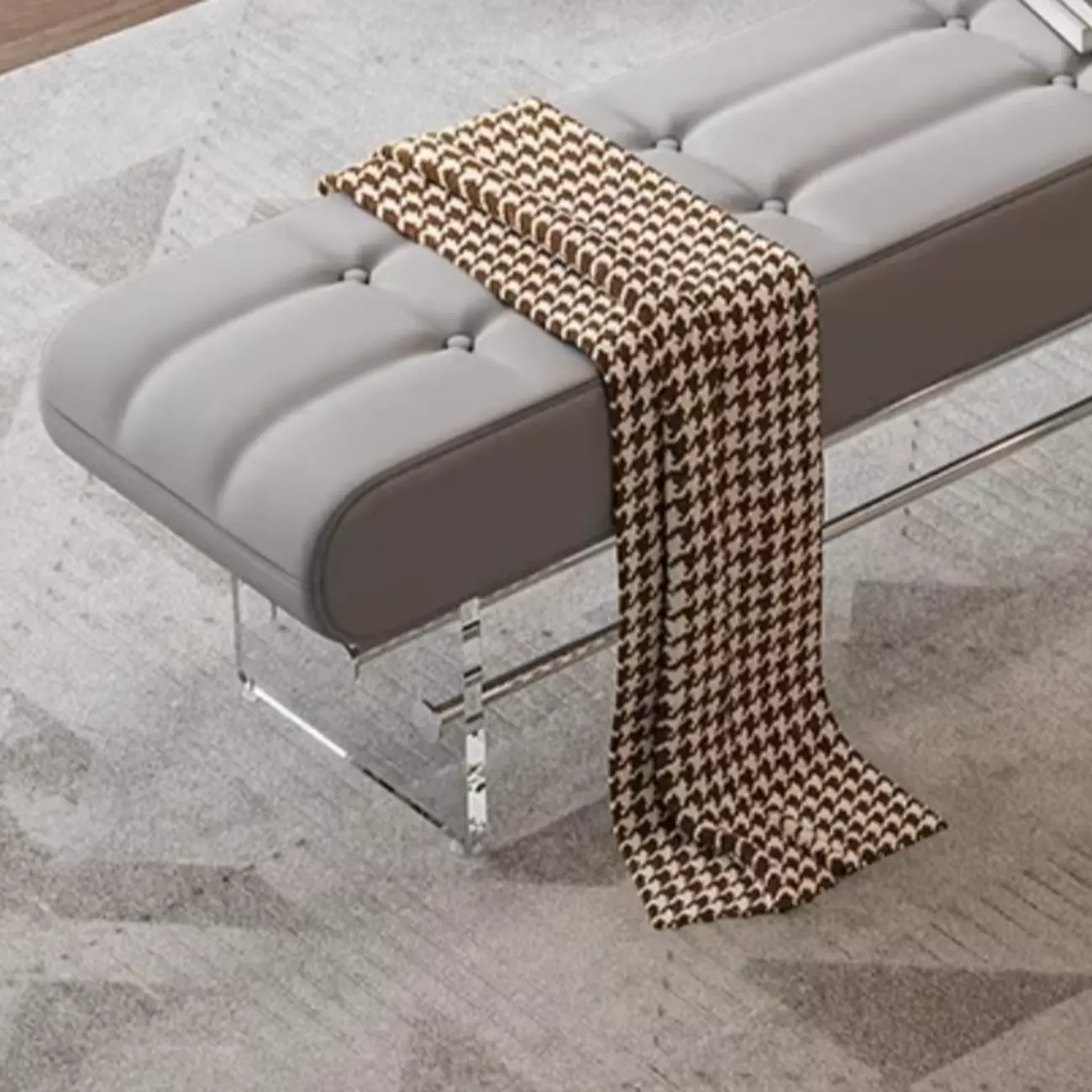 Entryway Tufted Faux Leather Bench With Acrylic Legs Image - 4 | homeyfad