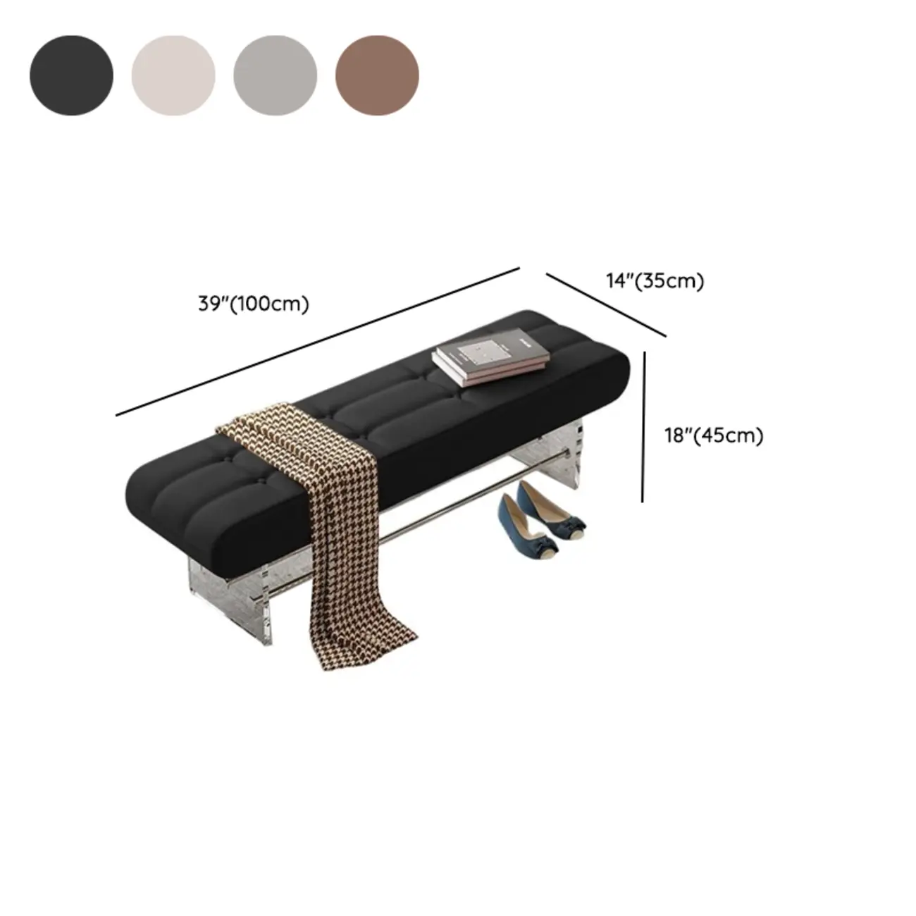 Entryway Tufted Faux Leather Bench With Acrylic Legs #size | homeyfad