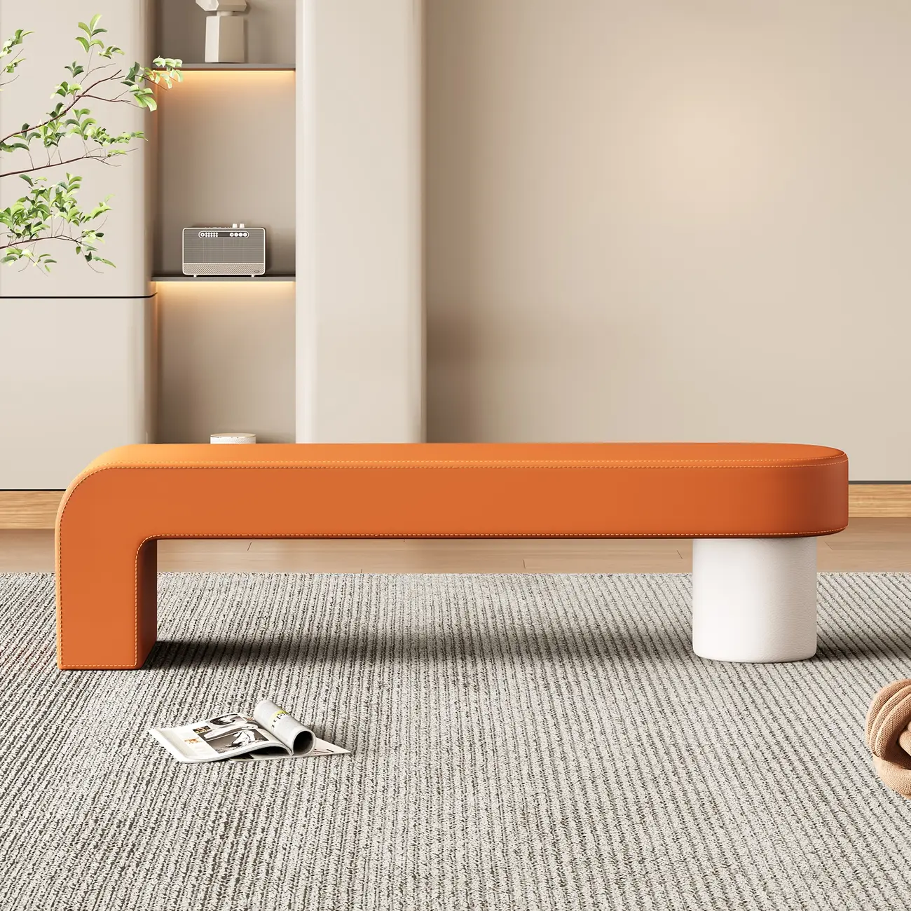 Postmodern L-shaped Padded Faux Leather Bedroom Bench Image - 1 | homeyfad