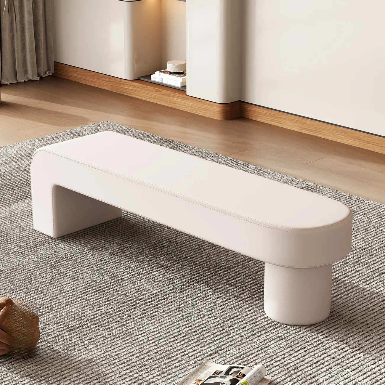 Postmodern L-shaped Padded Faux Leather Bedroom Bench Image - 5 | homeyfad