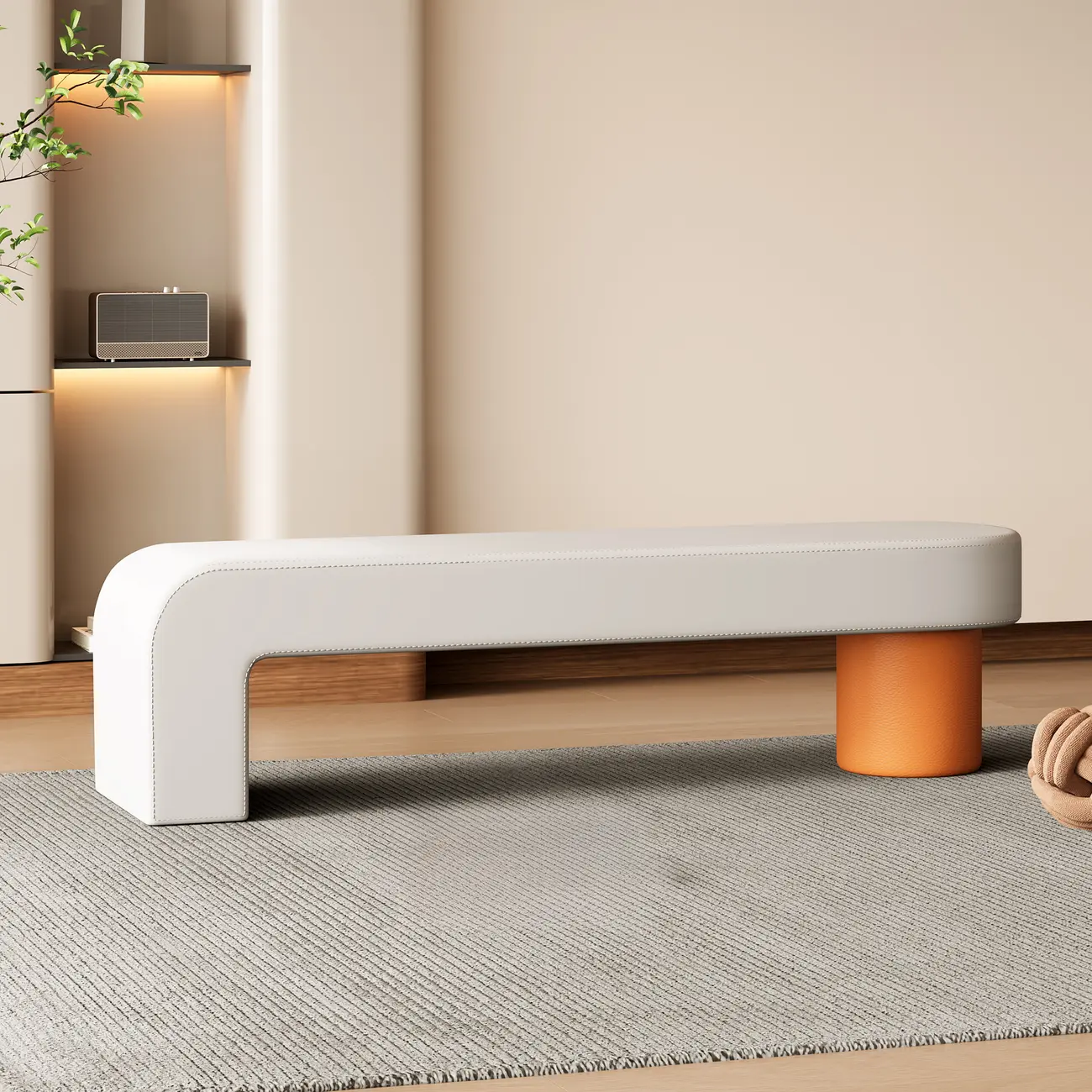 Postmodern L-shaped Padded Faux Leather Bedroom Bench Image - 3 | homeyfad