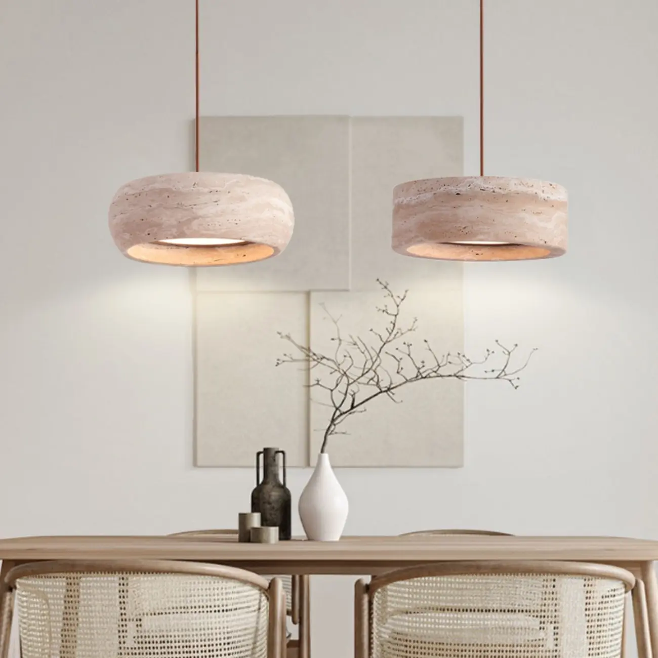Organic Travertine Halo Shape Pendant Light Kitchen Island Image - 1 | homeyfad