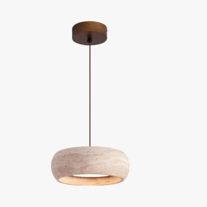 Organic Travertine Halo Shape Pendant Light Kitchen Island Image - 5