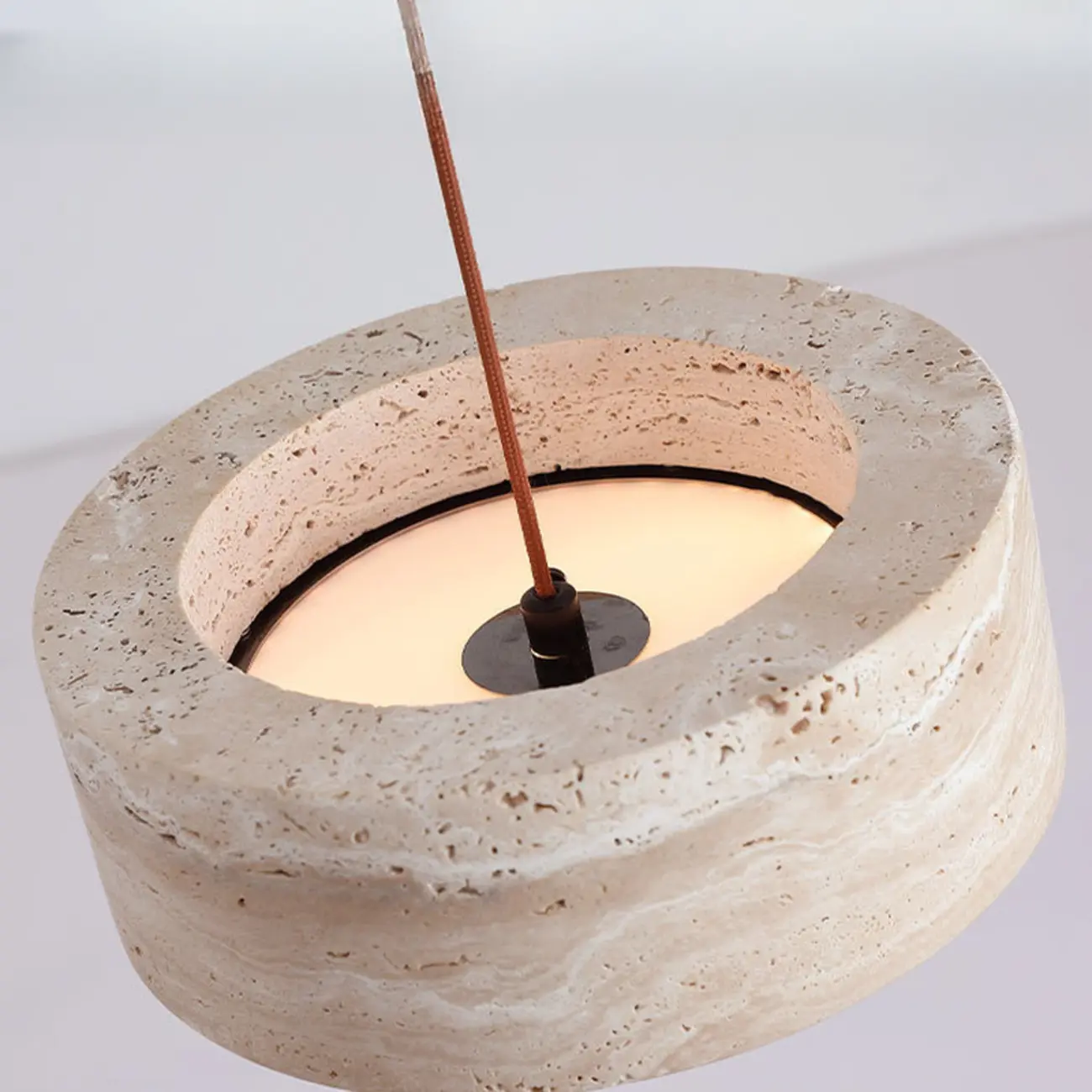 Organic Travertine Halo Shape Pendant Light Kitchen Island Image - 9 | homeyfad