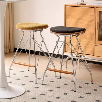 Mid Century Modern Fabric Backless Bar Stools With Footrest Image - 1