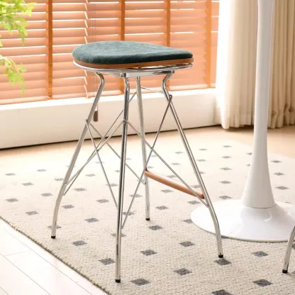 Mid Century Modern Fabric Backless Bar Stools With Footrest Image - 3