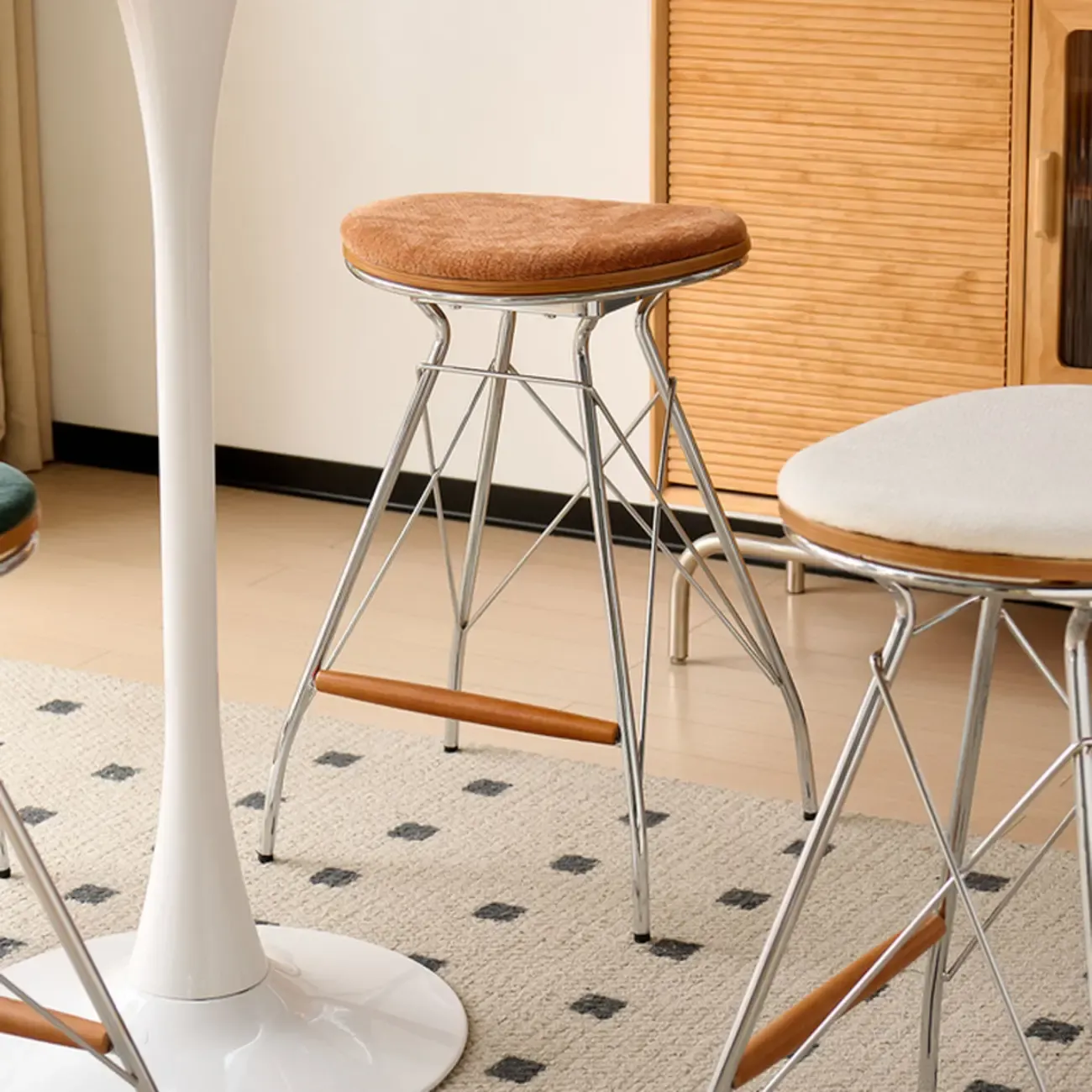 Mid Century Modern Fabric Backless Bar Stools With Footrest Image - 8