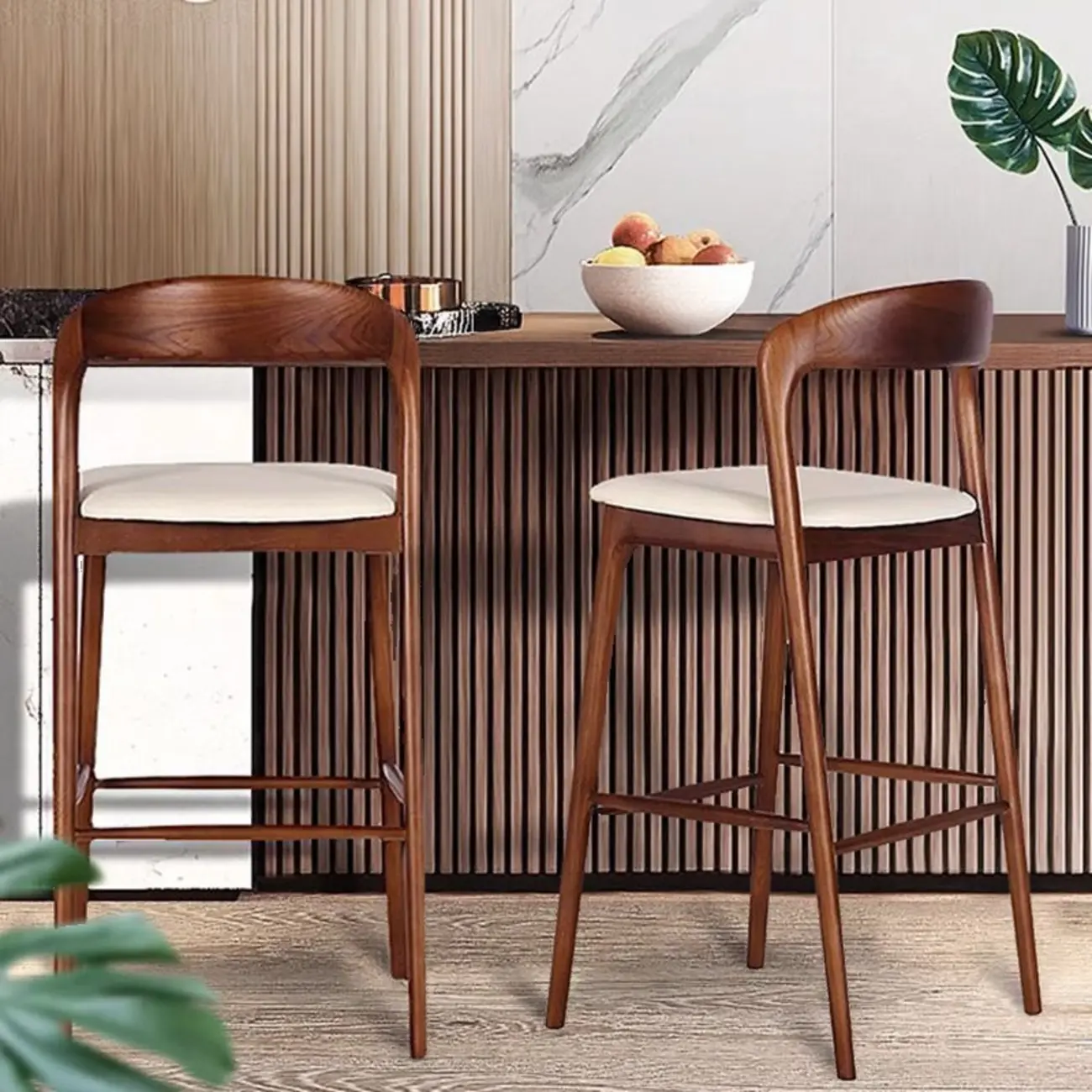 Counter Height Upholstered Armless Solid Wood Bar Stools Image - 1 | homeyfad