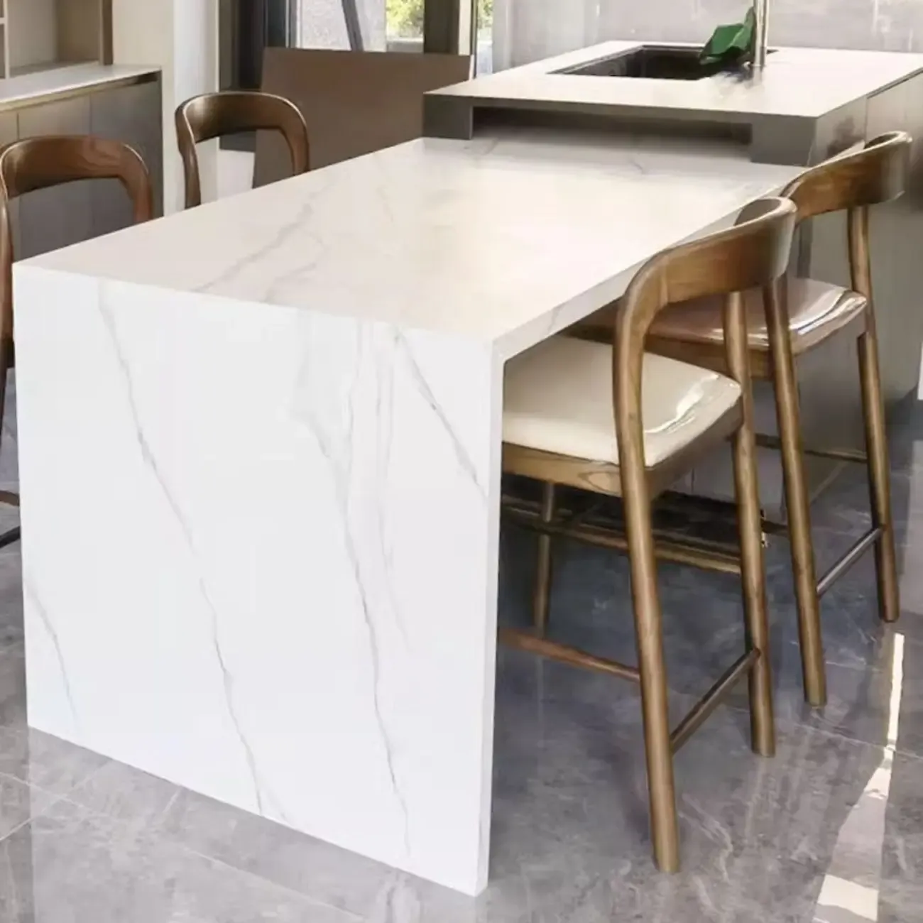 Counter Height Upholstered Armless Solid Wood Bar Stools Image - 2