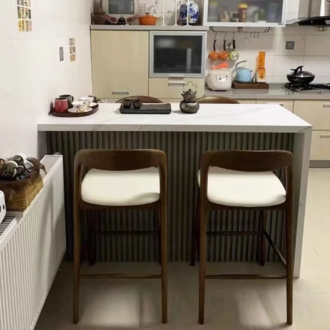 Counter Height Upholstered Armless Solid Wood Bar Stools Image - 5 | homeyfad