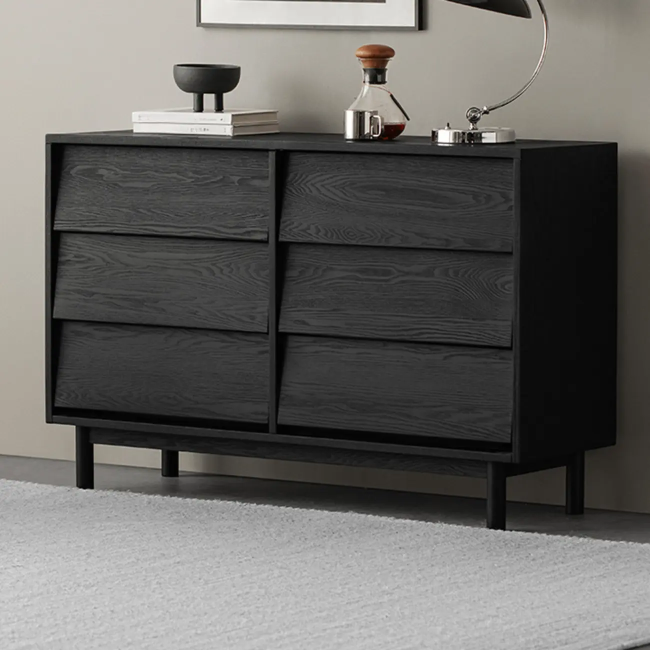 Charcoal Simplistic Ash Wood Double Dresser in Horizontal Orientation Image - 1 | homeyfad