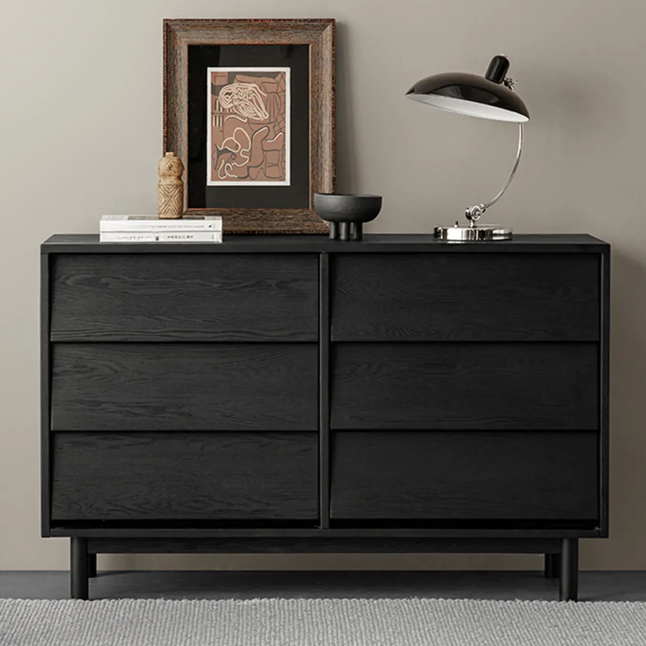Charcoal Simplistic Ash Wood Double Dresser in Horizontal Orientation Image - 2 | homeyfad
