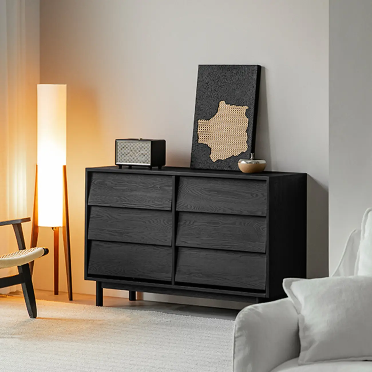 Charcoal Simplistic Ash Wood Double Dresser in Horizontal Orientation Image - 3 | homeyfad
