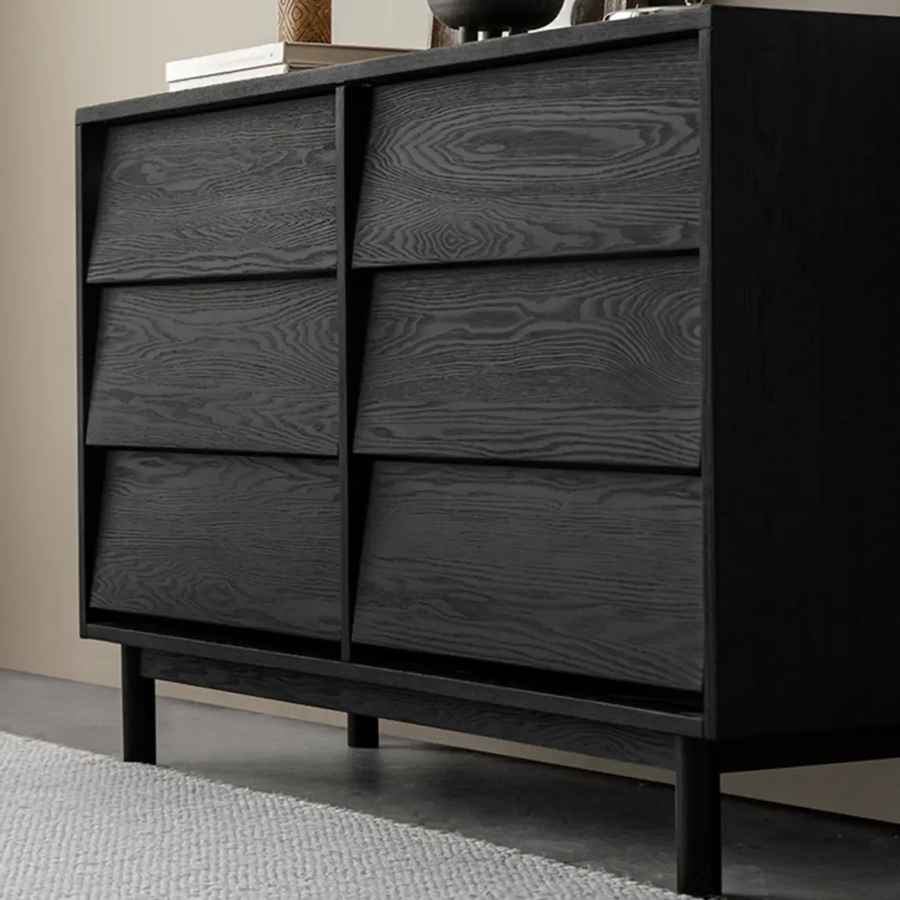 Charcoal Simplistic Ash Wood Double Dresser in Horizontal Orientation Image - 4