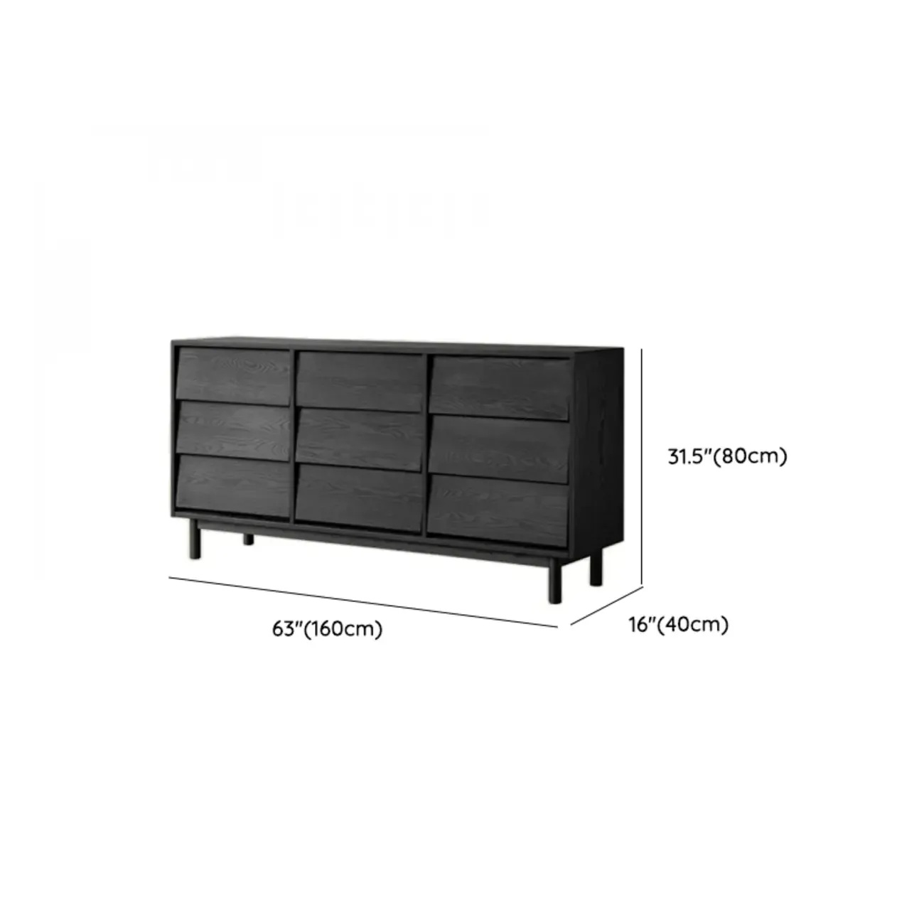 Charcoal Simplistic Ash Wood Double Dresser in Horizontal Orientation Image - 13