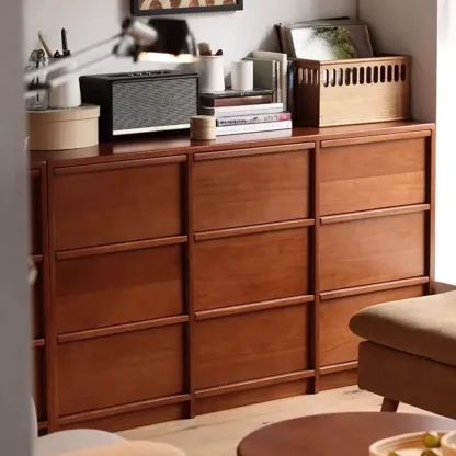 Brown Elegant Cherry Wood Horizontal Double Dresser Image - 1