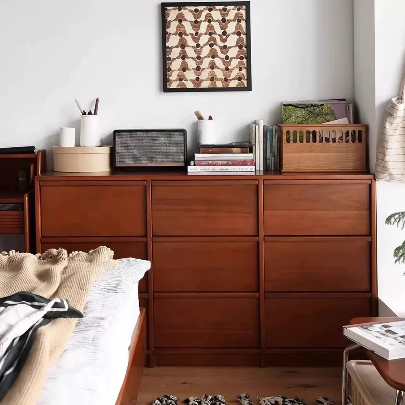 Brown Elegant Cherry Wood Horizontal Double Dresser Image - 5 | homeyfad