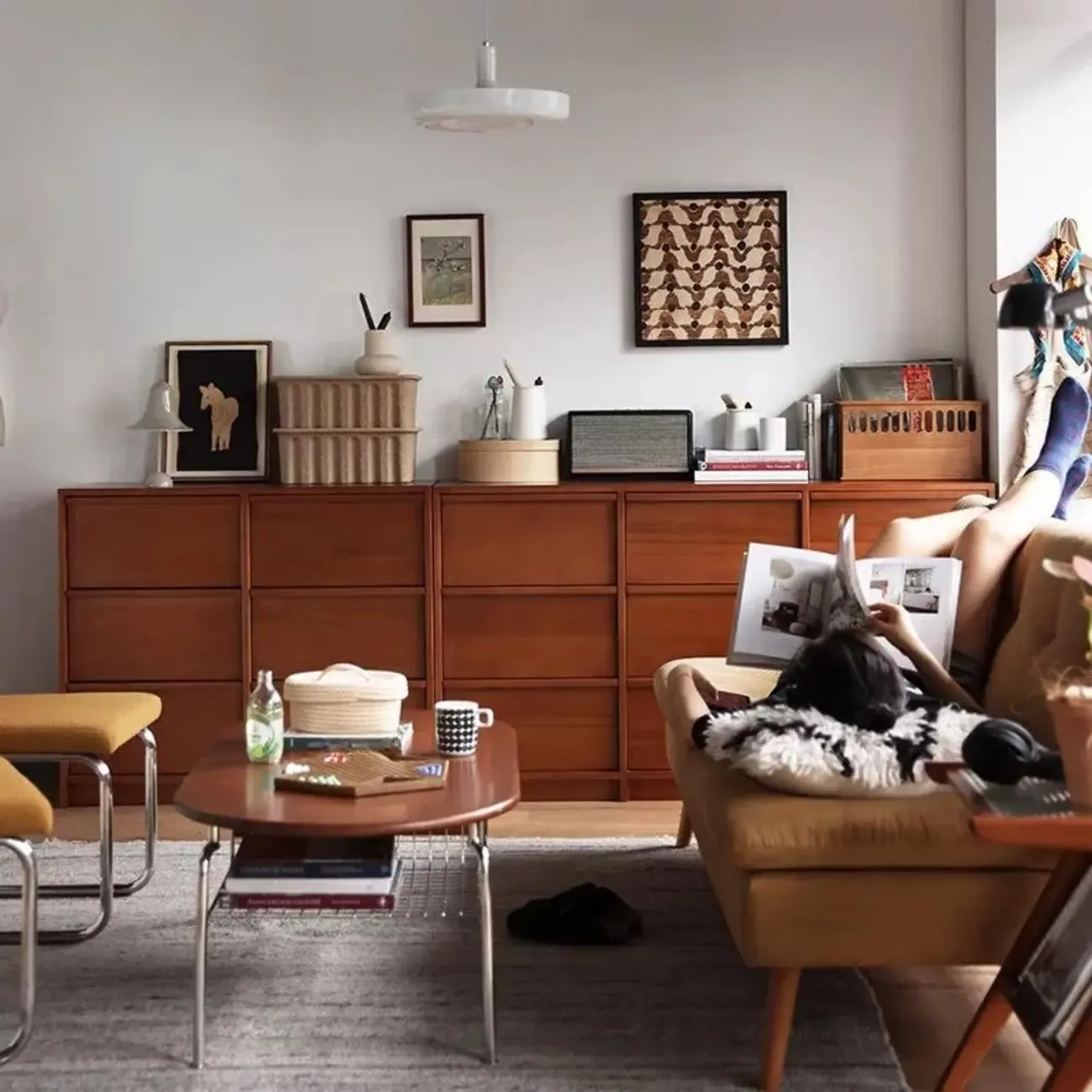 Brown Elegant Cherry Wood Horizontal Double Dresser Image - 6