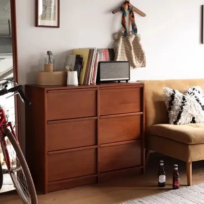 Brown Elegant Cherry Wood Horizontal Double Dresser Image - 2