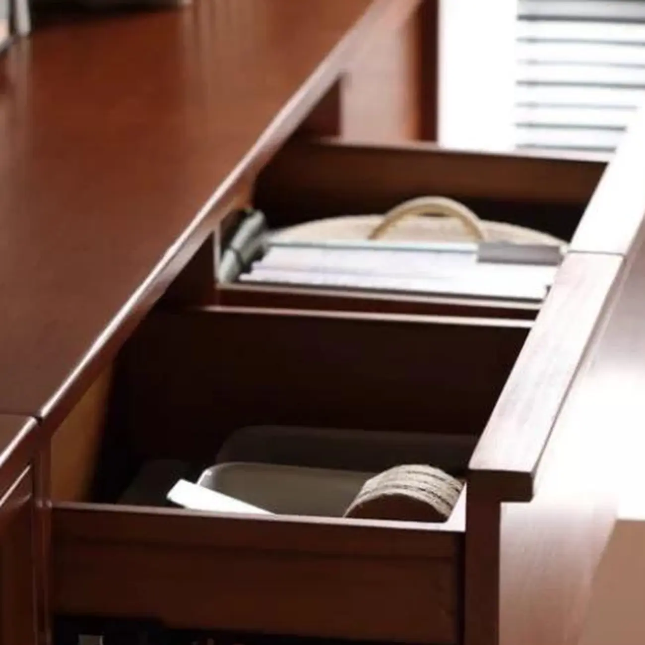 Brown Elegant Cherry Wood Horizontal Double Dresser Image - 7 | homeyfad