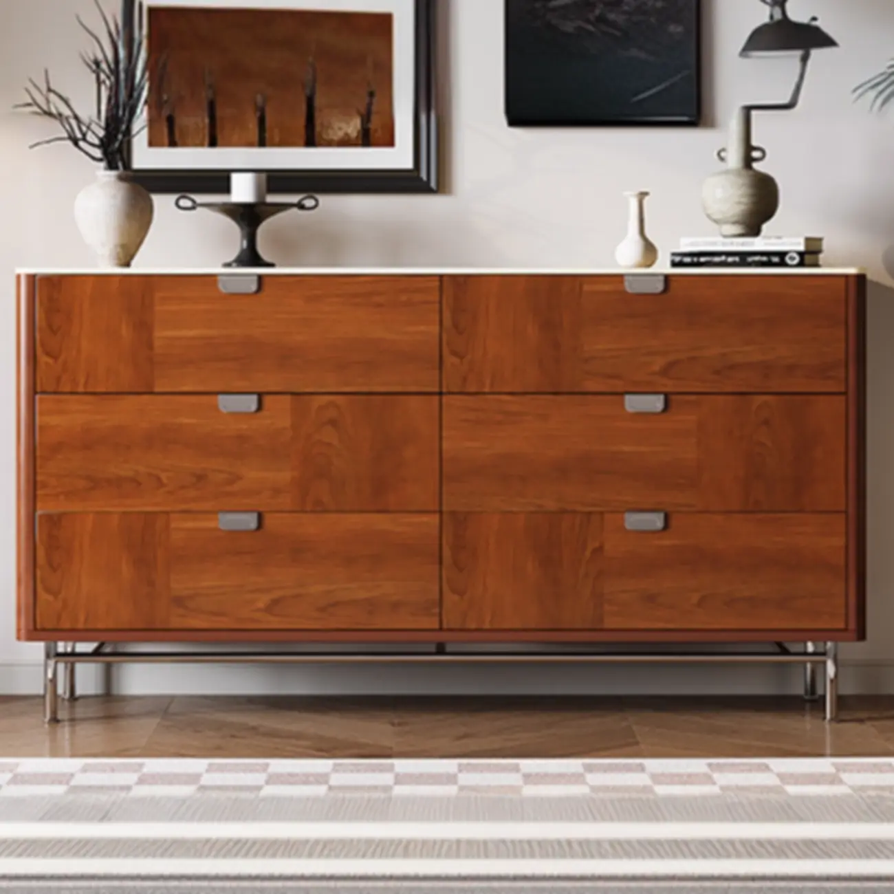 Horizontal 6-drawer Modern Brown Wood Double Dresser Image - 2 | homeyfad