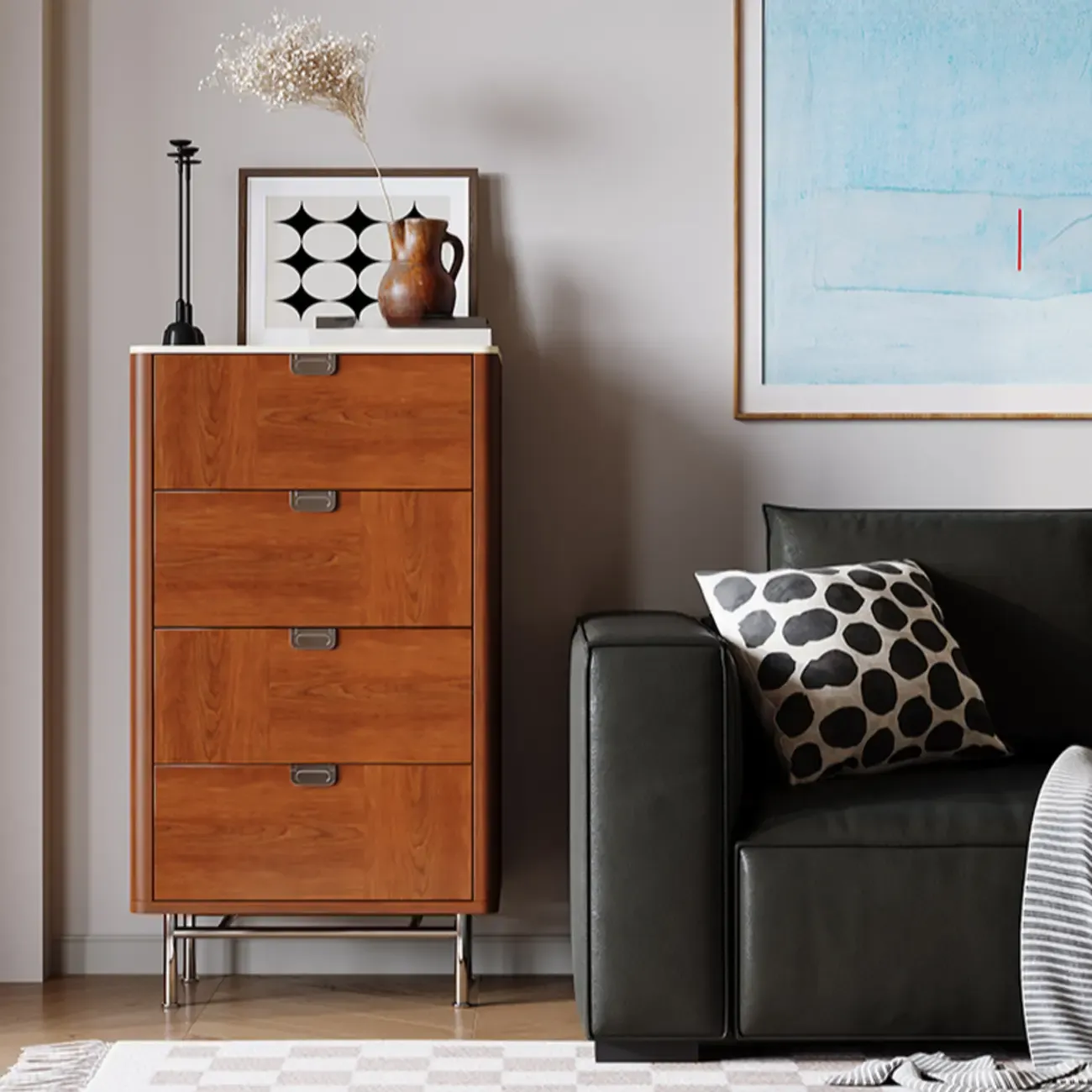 Horizontal 6-drawer Modern Brown Wood Double Dresser Image - 3