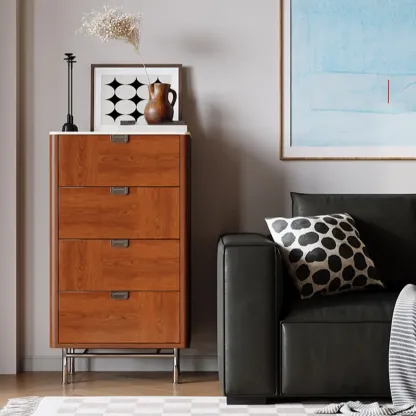 Horizontal 6-drawer Modern Brown Wood Double Dresser Image - 3