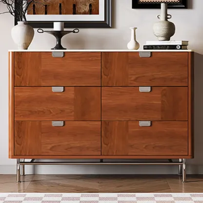 Horizontal 6-drawer Modern Brown Wood Double Dresser Image - 4