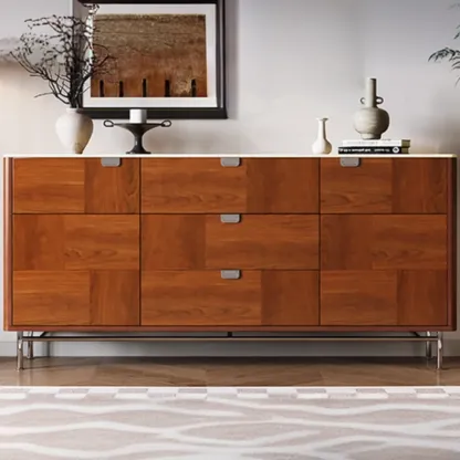 Horizontal 6-drawer Modern Brown Wood Double Dresser Image - 5