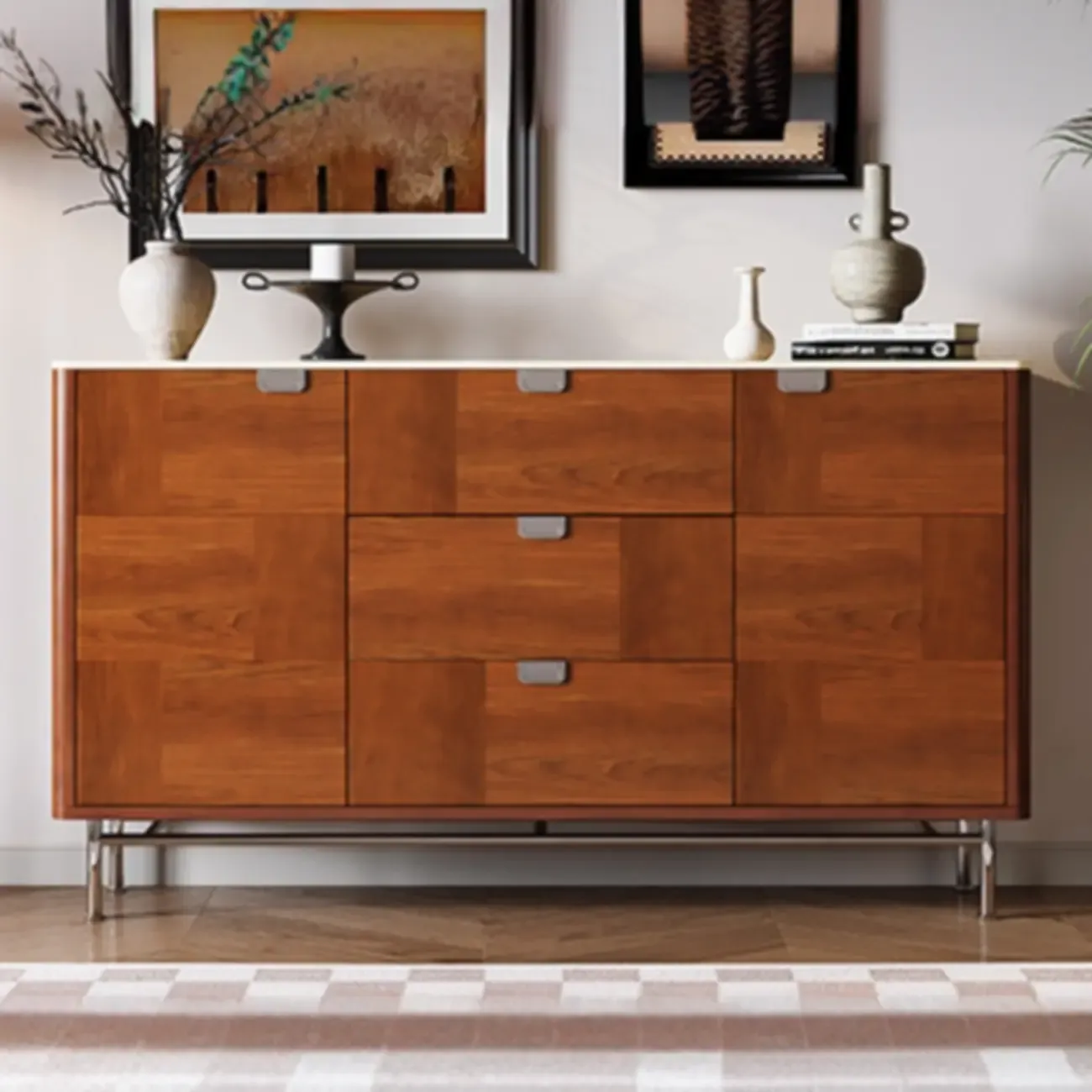 Horizontal 6-drawer Modern Brown Wood Double Dresser Image - 11